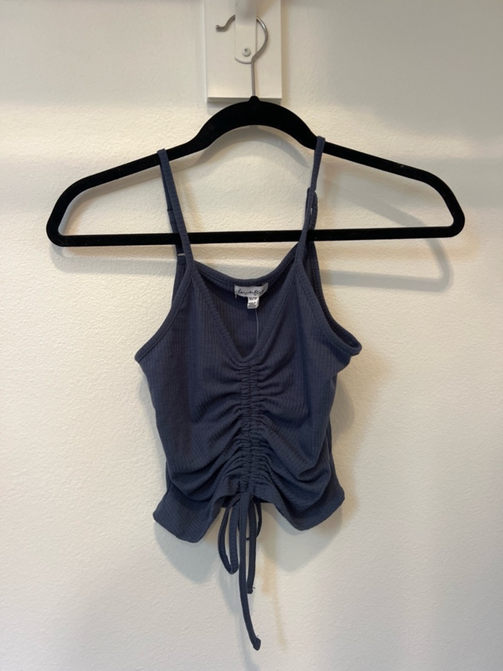 love, Fire Navy Ribbed Ruched Drawstring Cami